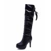 Autumn and Winter New Korean Version High Heels Women's Knee High Boots with Lace Up Casual Women's Martin Boots