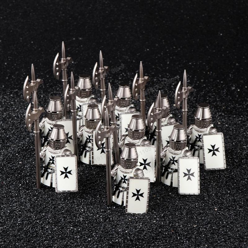 Blocs de Construction Soldats Croisés Militaires Médiévaux Château Chevaliers Hospitaliers Chevaliers Teutoniques Casque de Guerrier Briques Jouet DT8901