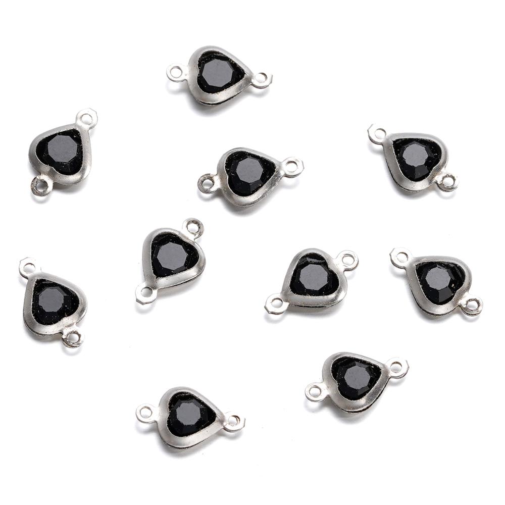 10pcs/lot Stainless Steel Crystal Love Heart Double Ring Pendants for DIY Bracelet Necklace Beads Jewelry Making Accessories