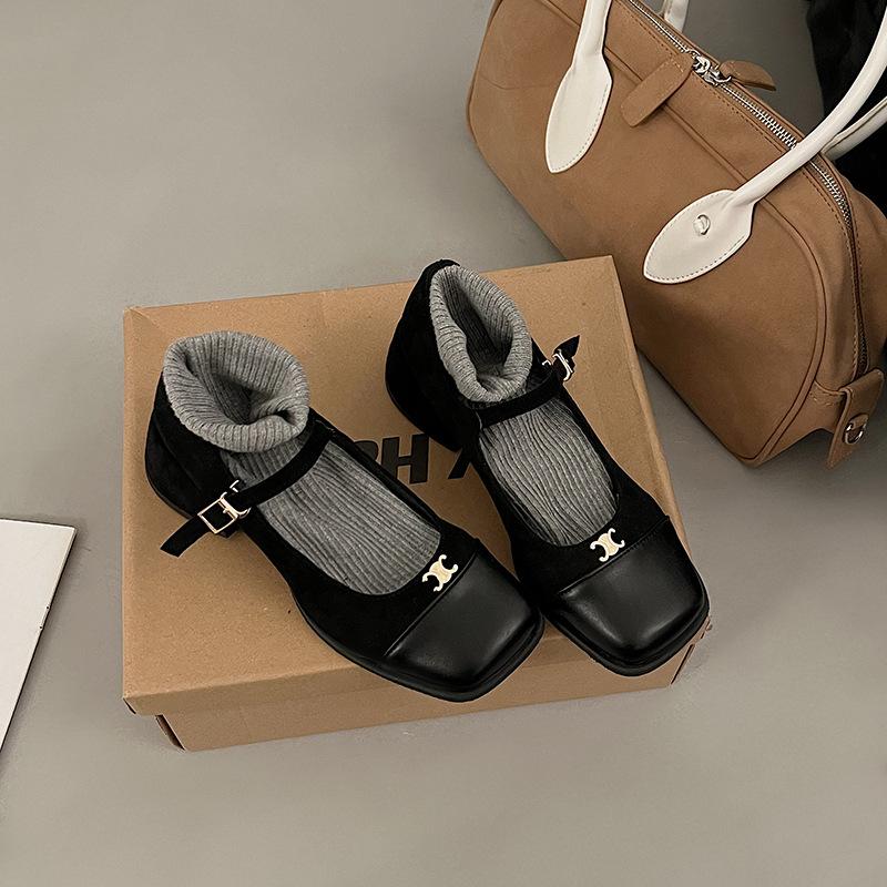 

2024 новые осенние туфли из кожи женские туфли на высоком каблуке толстые каблуки одинарные туфли французские туфли Мэри Джейн женские с юбками вечерние туфли 35 чёрный