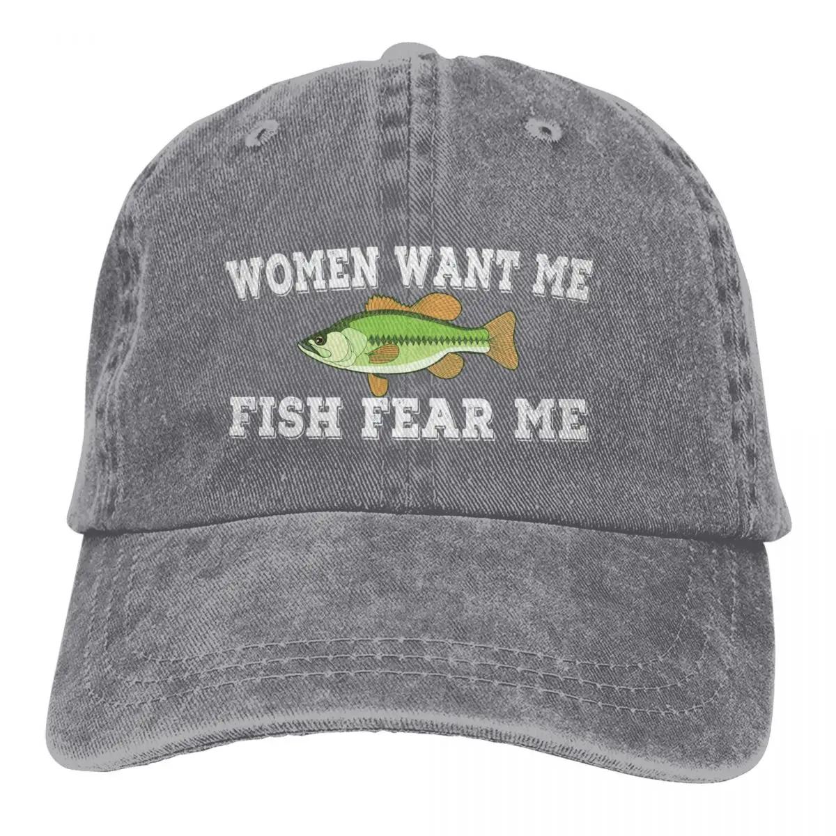 Women Want Me Fish Fear Me Fish Fear Me Fishing Dad Quotes Sarcastic Jokes Baseball Caps Peaked Cap Meme Hats Adjustable& 8Y