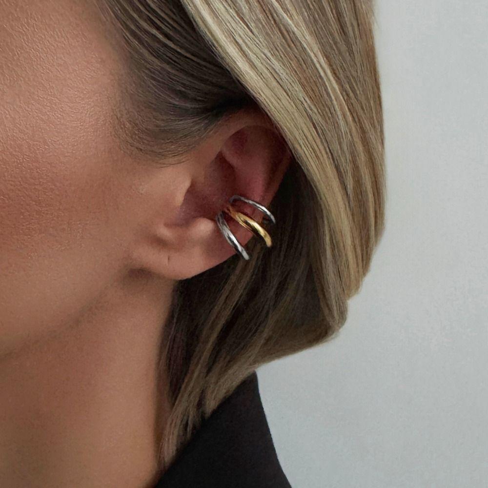 Golded C-shaped Ear Clip Silver No Piercing Earrings Hip Hop Gold Jewelry  Daily