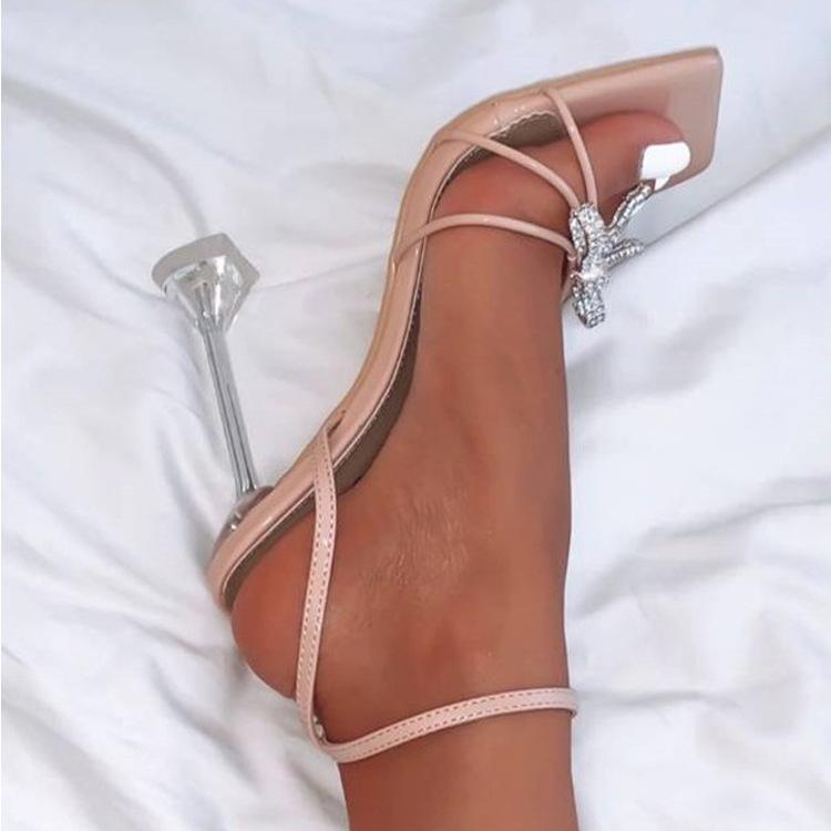 Europäische Station Neue Grenzüberschreitende Europäische und Amerikanische Strassstein Weinflaschen-Fersen Große Größe Damen High Heel Sandalen Damen