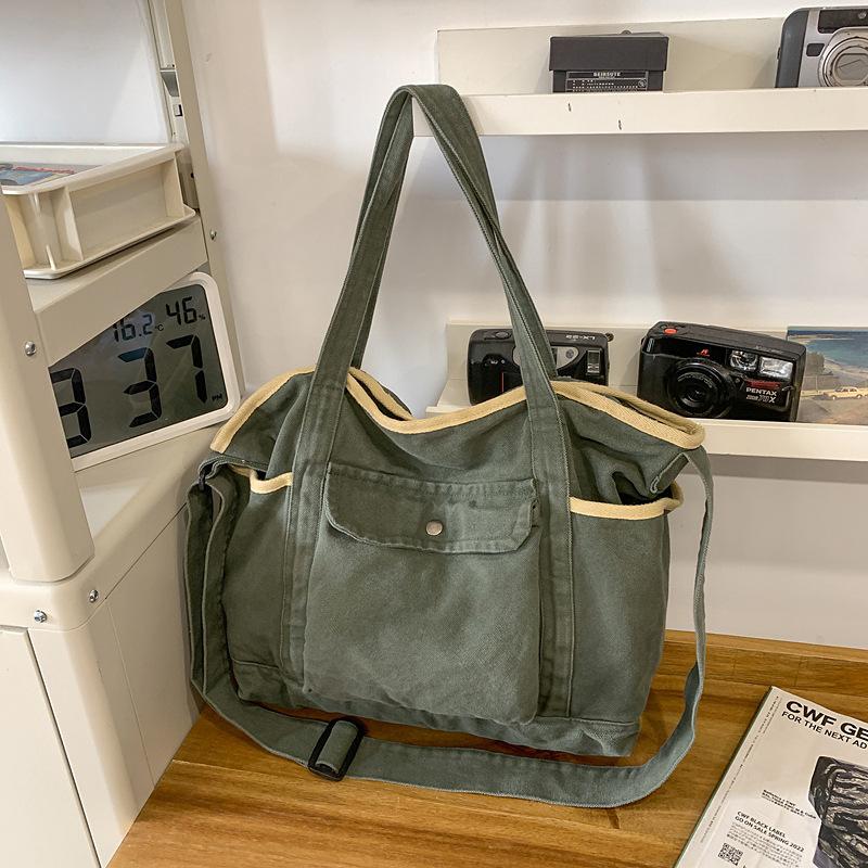 

Washed Canvas Messenger Bag Fashion Retro Men S Leisure Travel Student Clothing Book Handheld Shoulder Bag Women зелений