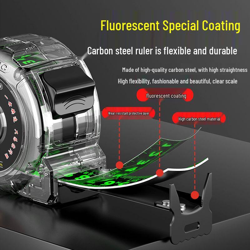 Fluorescent Tape Measure: 5m, 7.5m, 10m, Wide, Thick, Wear-Resistant, Drop-Proof, High-Precision Ruler.