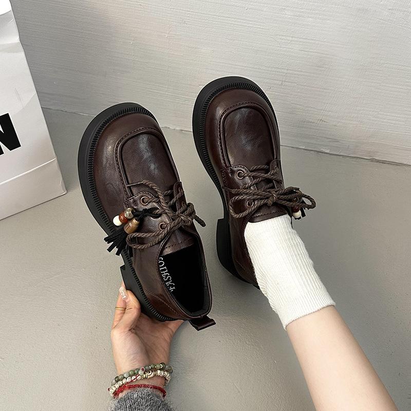 Flat bottom lace-up women's shallow mouth small leather shoes autumn new retro British style Japanese jk single shoes women