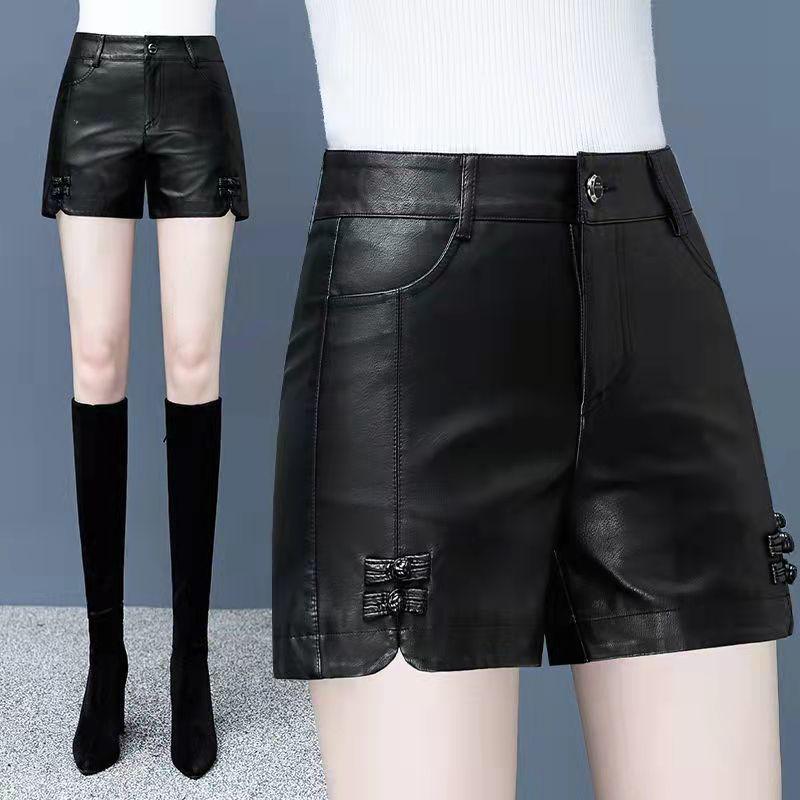 2025 Autumn/Winter Plus Size High-Waisted PU Leather Bootcut Capris for Women S  95 jin