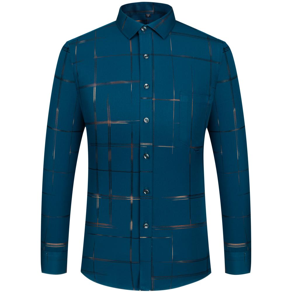 Stripe Print Casual Button Up Long Sleeve Easy-Care Shirt With Chest Pocket, Slightly Stretch Men's Semi-formal Dress Shirts