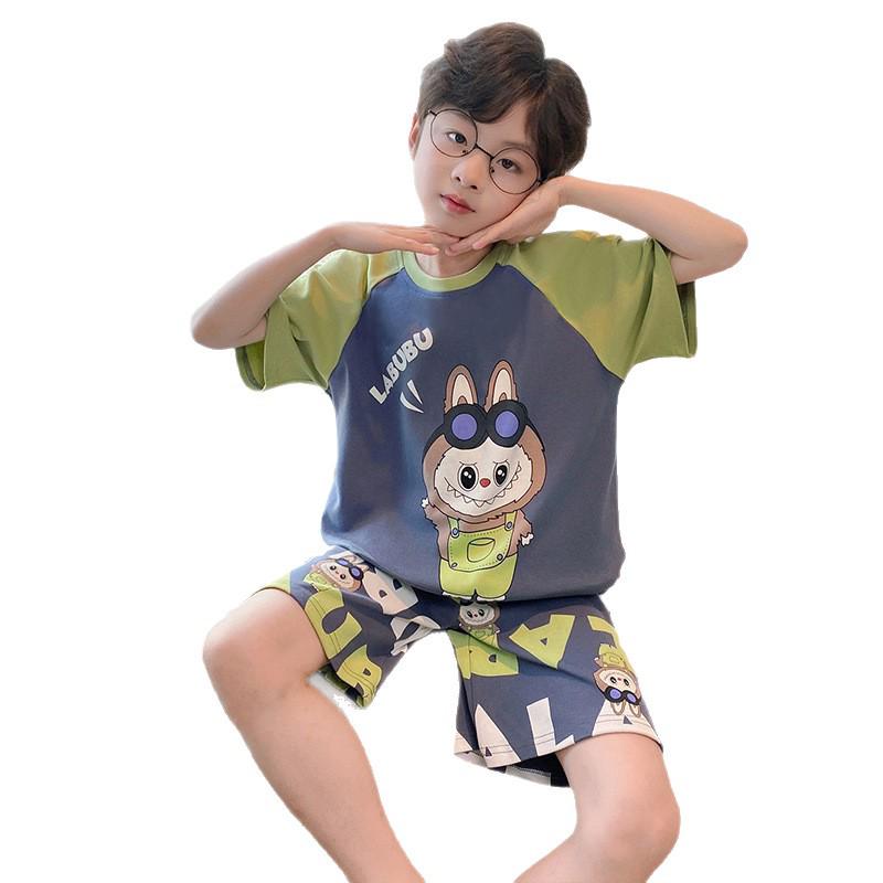 Cartoon Short-Sleeve Summer Pajama Set for Little and Older Boys