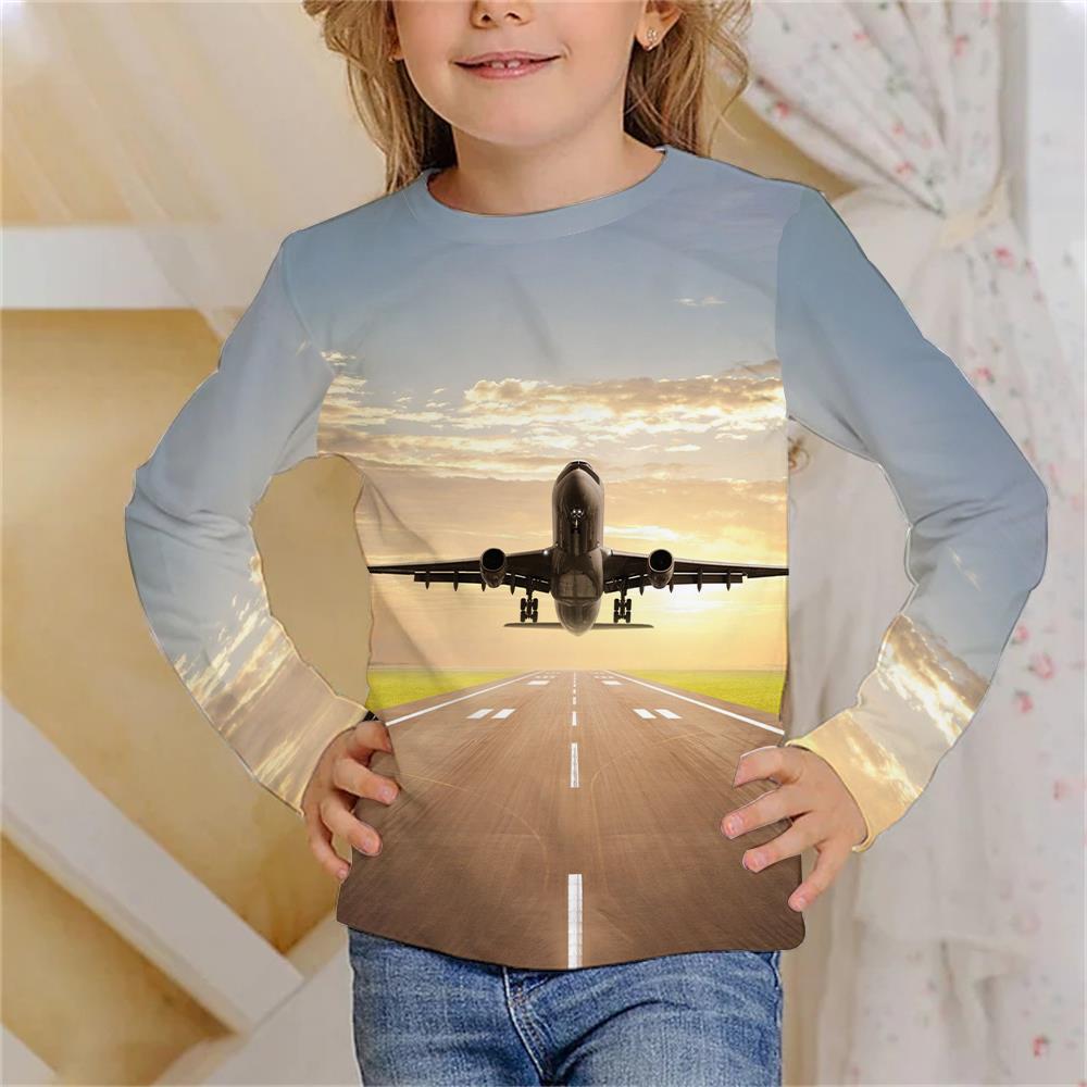 Long Sleeve T-Shirts Summer Aircraft 3D Printed T Shirt Fashion Kids Casual Boy Girl O-Neck Tshirt Children's Tees Tops Clothing