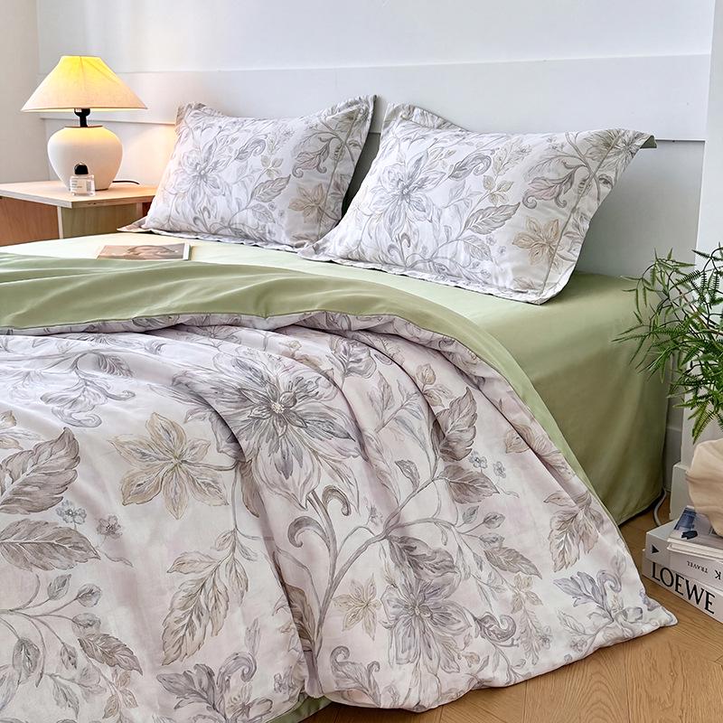 60s Long-Staple Cotton Digital Print 4-Piece Bedding Set with Duvet Cover, Bed Sheet, and Gift Bag