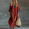 Women's V-Neck Loose Fit Bohemian Patchwork Slit Dress