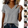Women's Casual Striped Cold Shoulder Short Sleeve Blouse, V-Neck Top for Everyday Summer Wear