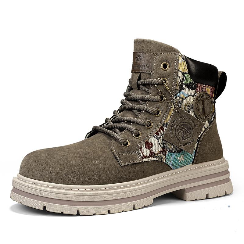 

Martin boots men s autumn and winter high-top cartoon platform outdoor tooling cotton shoes teen retro British big yellow boots 39