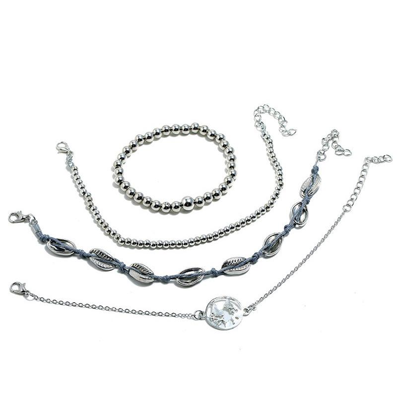 

Простой набор браслетов, модный простой браслет из ракушек и бисера с картой из четырех частей серебряный