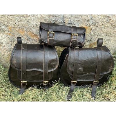 Leather Saddlebags Motorcycle Pouch Black Three Bags Panniers Saddle Bags For Sportscasters Set of Three Bags