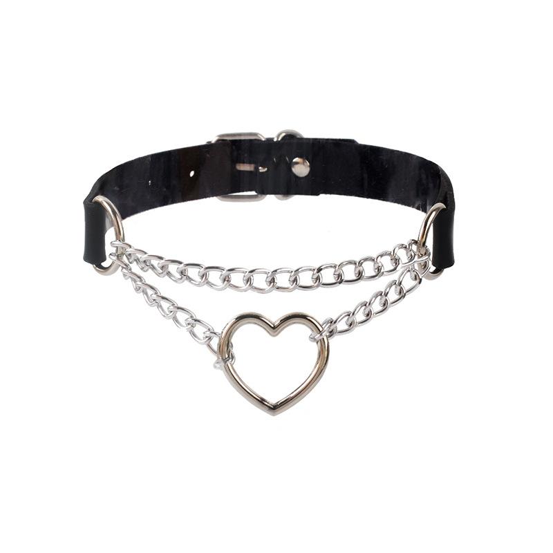 Black Punk Heart Leather Choker, Harajuku Dark Heart Clavicle Neck Band