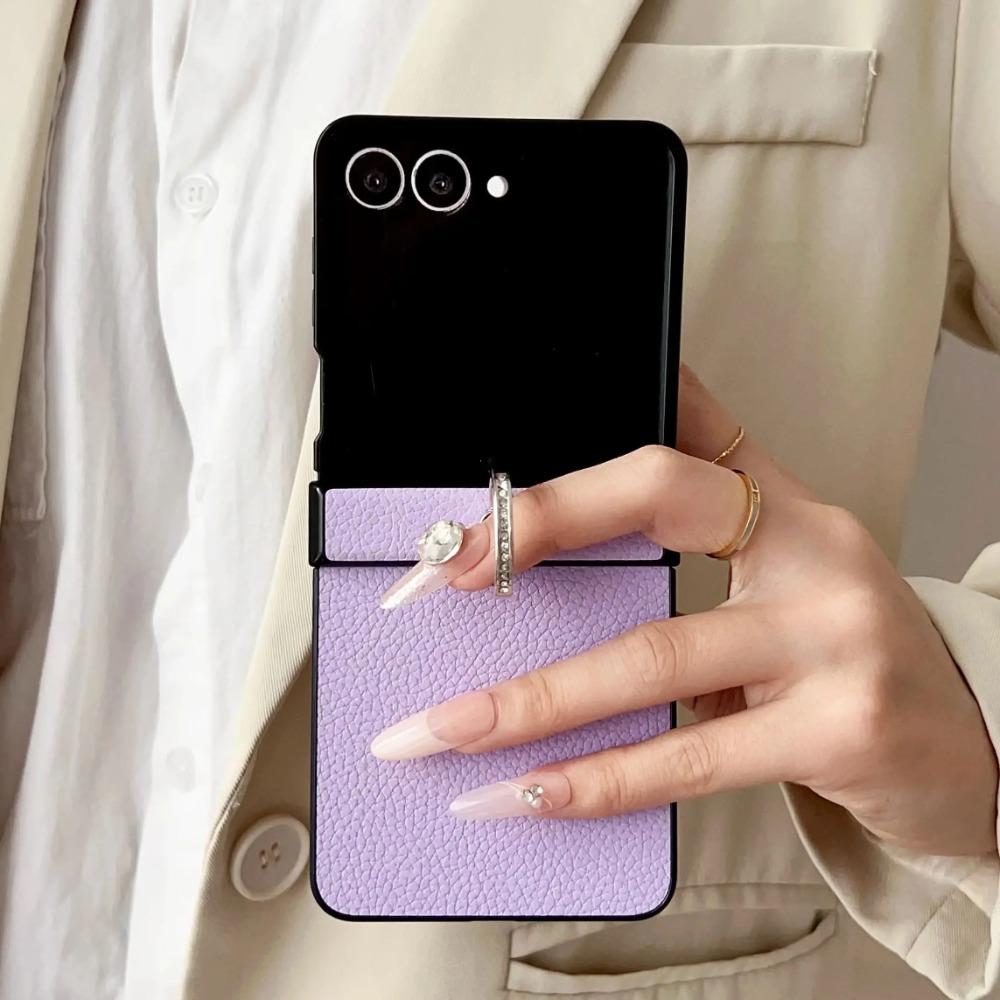 High-end Busine Sle Litchi Texture Leather Foldable Phone Case for Samsung Galaxy Z Flip 7 6 5 4 3 Ring Holder Protection Cover