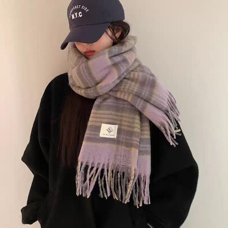 Long Plaid Scarf Women's Autumn and Winter Korean Atmosphere Tassel Shawl Fashionable Versatile Thickened Warm Scarf