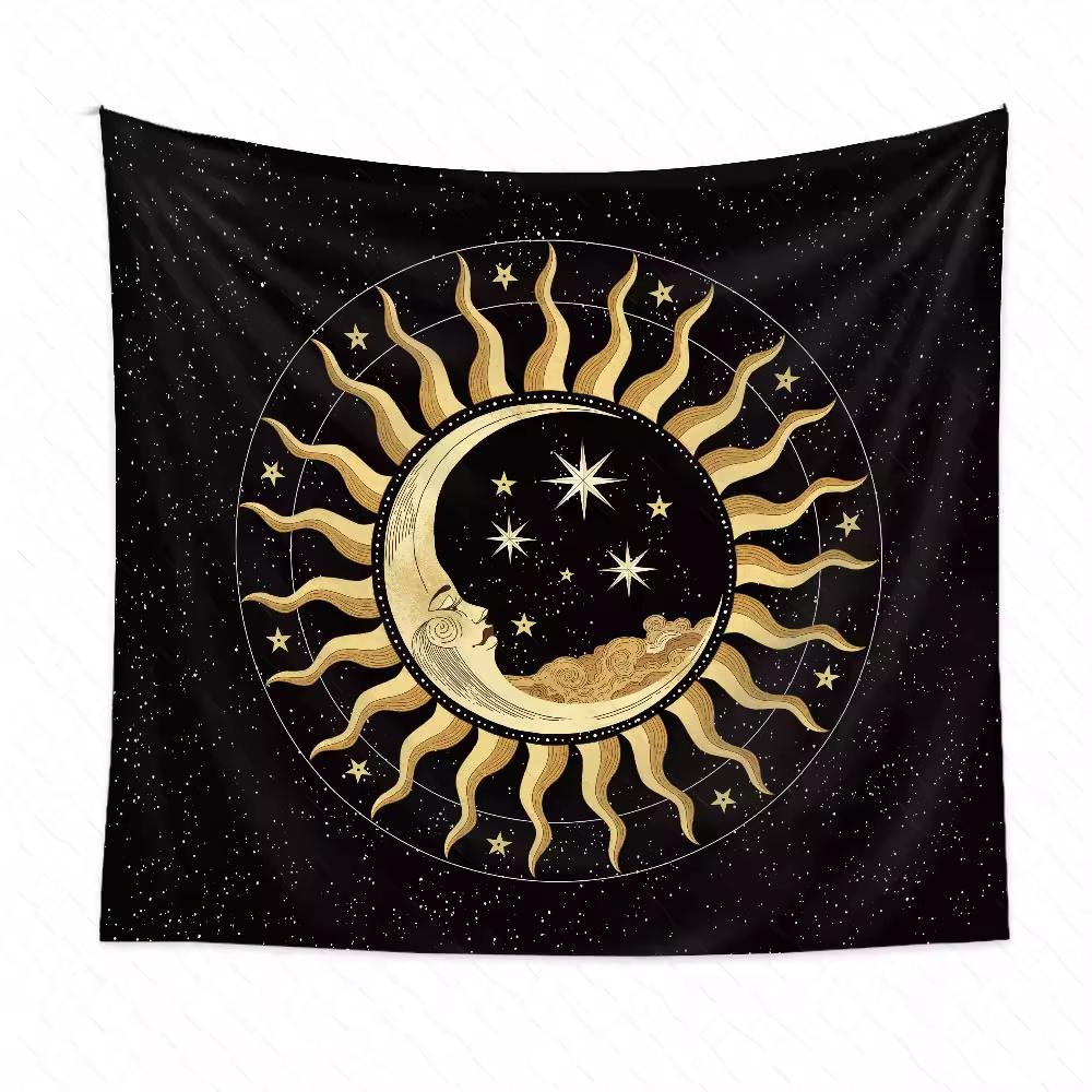 Psychedelic Bohemian Wall Tapestry For Living Room Moon Phase And Stars Snake Tapestries Tarot Altar Yoga Backdrop Clothes