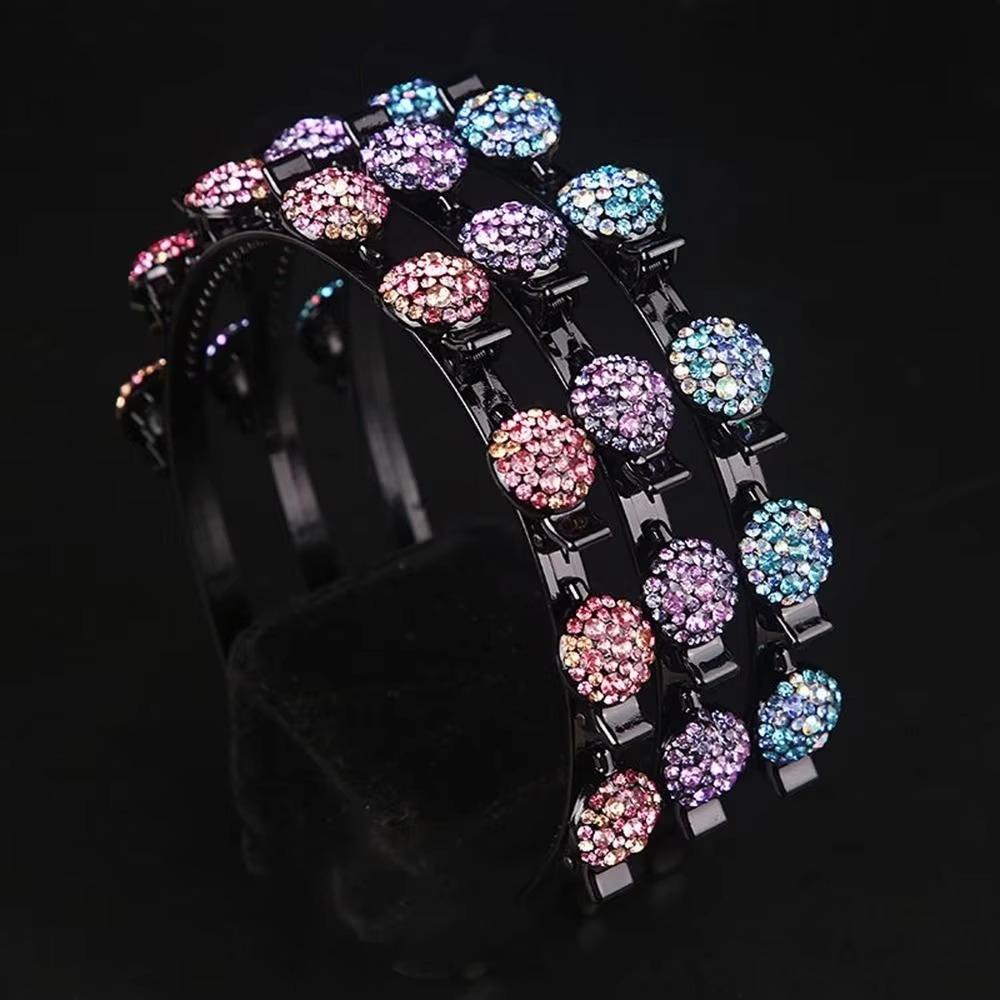 Antislip Hair Bands with Clips Elegant Shiny Hair Hoop Rhinestone Bangs Fixed Headband  Banquet