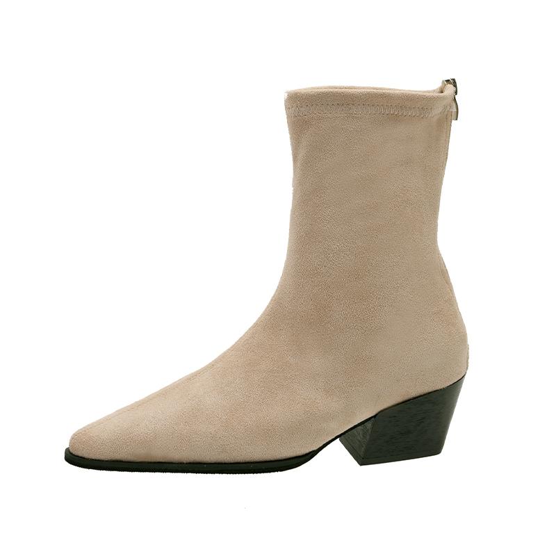 

Мода Зимняя Мода Задняя Молния Лаконичные Короткие Ботильоны Сексуальный Тонкий Квадратный Каблук Острый Носок Ботильоны Высокого Качества Женская Вечерняя Обувь 35 бежевый
