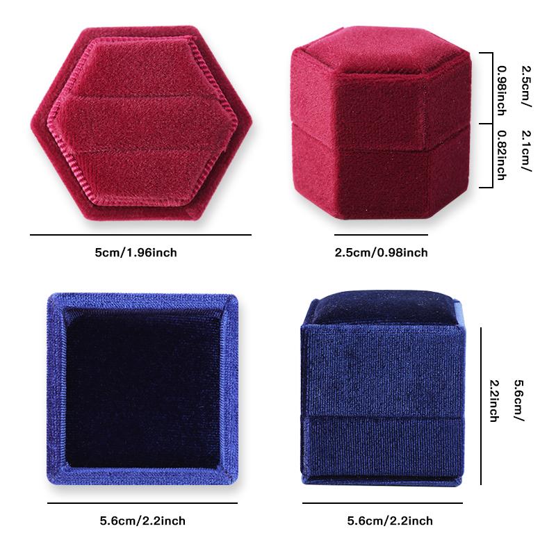 Hexagon Square Shape Velvet Jewelry Box Double Ring Storage Box Wedding Ring Display For Woman Gift Earrings Packaging