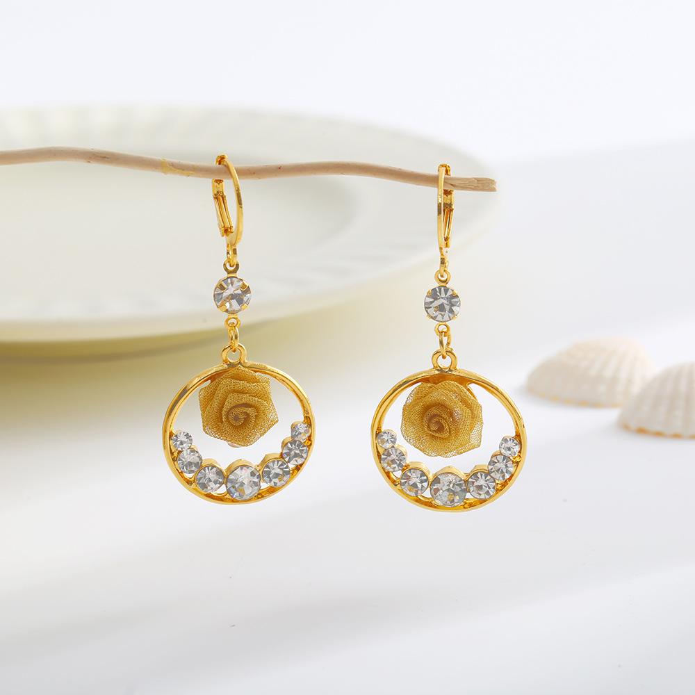 New Rose Earrings Retro Unique Temperament Ear Buckle Mesh Rose Circle Exquisite Earrings for Women