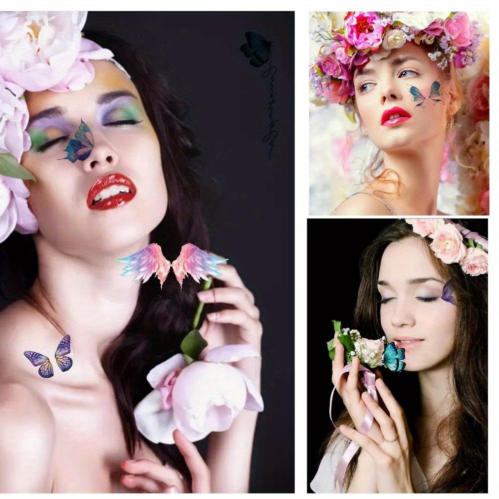 12 Sheets Waterproof Temporary Glitter Butterfly Tattoos Suitable for Women Girls Shiny Glitter Body Art Stickers with Butterfly Wings