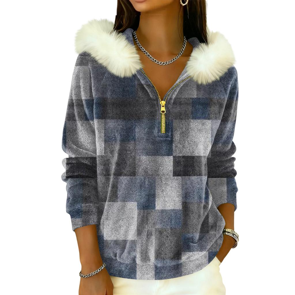 Women's Loose And Comfortable Casual Fashion Half-Zip Hooded Long Sleeve Conventional Printing Top