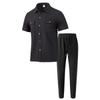 Men's Solid Color Button Pocket Short Sleeve Shirt and Long Pants Two-Piece Set - Summer 2025 Collection
