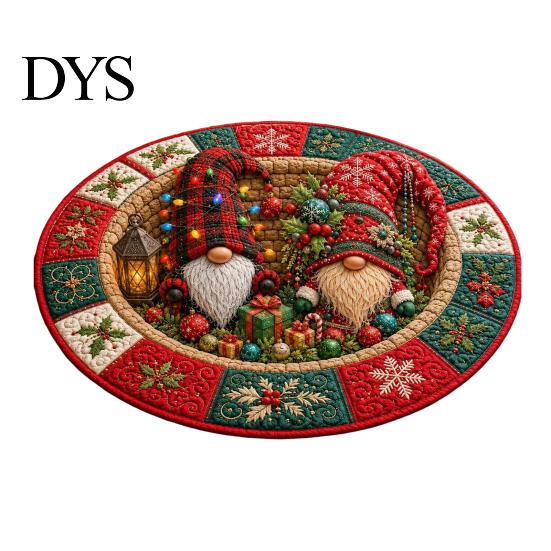 Durable Floor Rug for Holidays Round Christmas 3D Rug, Optical Illusion Area Santa Gnome Mat Holiday Decor Pattern, Non-slip Living Room Entryway