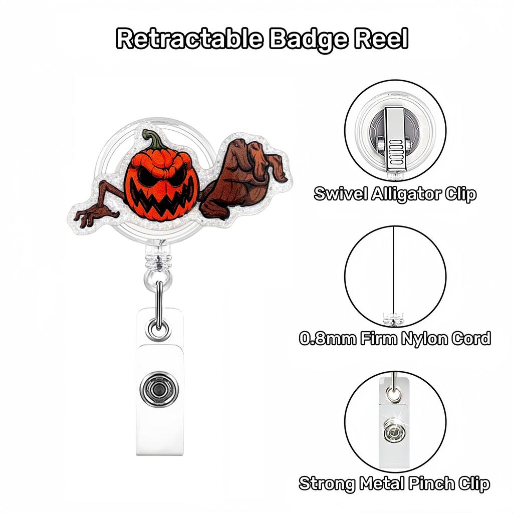 Glitter Acrylic Badge Holder Sturdy Ghost Id Card Holder Retractable Badge Reel Acrylic Pumpkin Badge Reel For Id Display Doctor