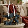 Halloween Spooky Castle Print Portable Tote Bag for Daily Shopping Use