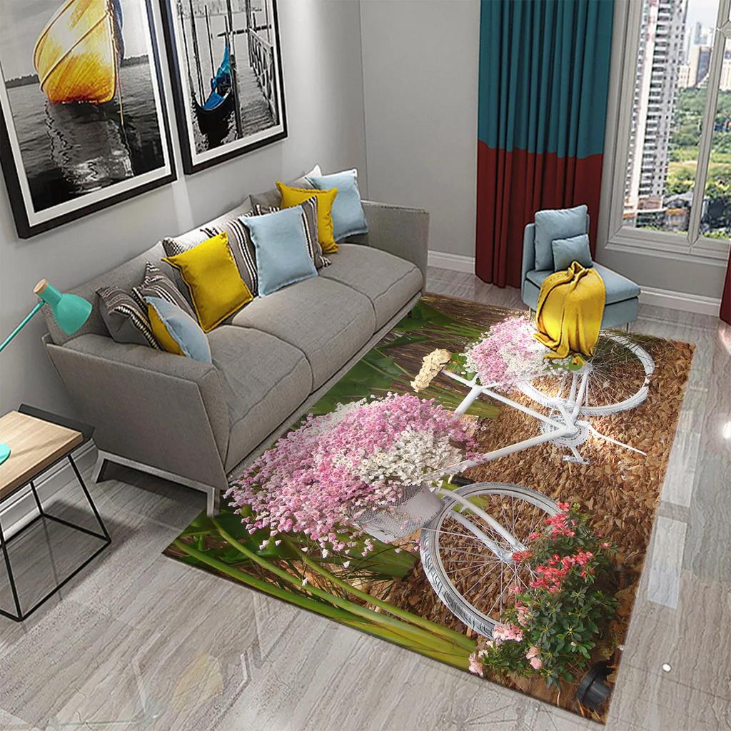 3D Vintage Flower Bicycle Carpet for Bedroom Entrance Decor Door Mat Bathroom Hallway Non-Slip Rug Decor Kitchen Living Room Mat
