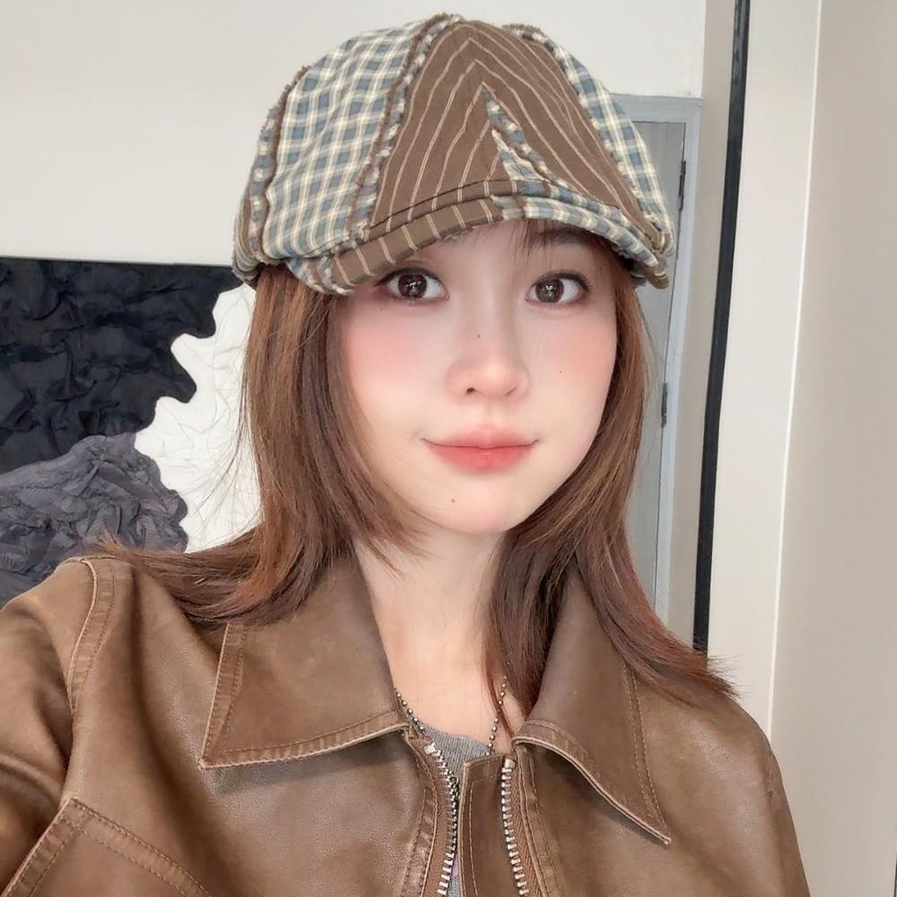 Korean Style Newsboy Caps Forward Cap Painter Hat Fashion Plaid Berets  Ladies