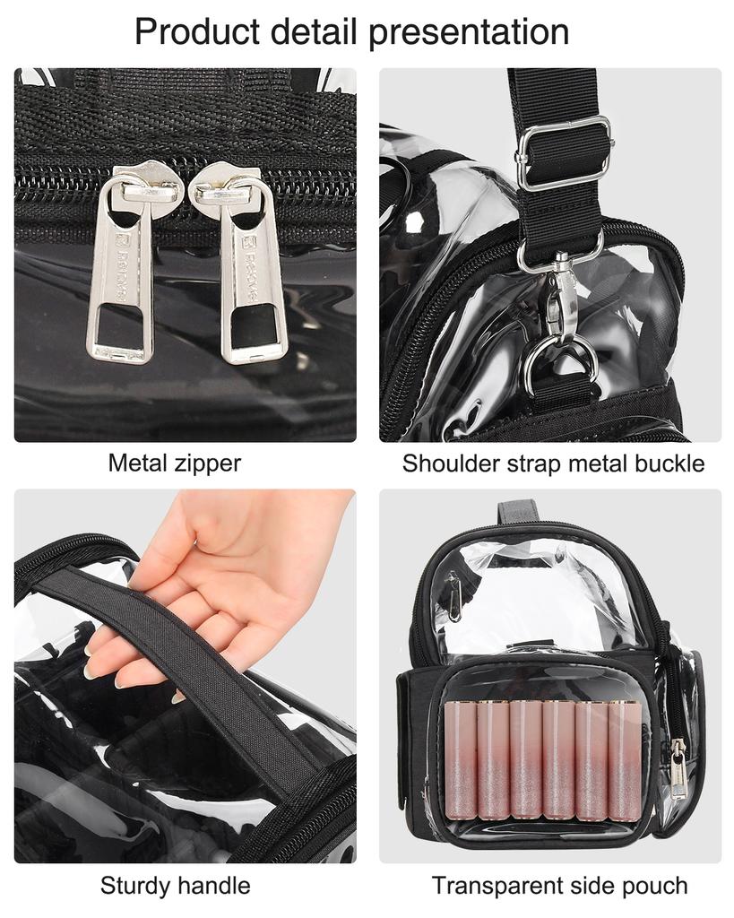 Estojo Profissional para Pincéis de Maquiagem Relavel 4 Bolsas Pequenas Porta Grande Bolsa de Viagem PVC Transparente Impermeável+Nylon Fechamento com Zíper