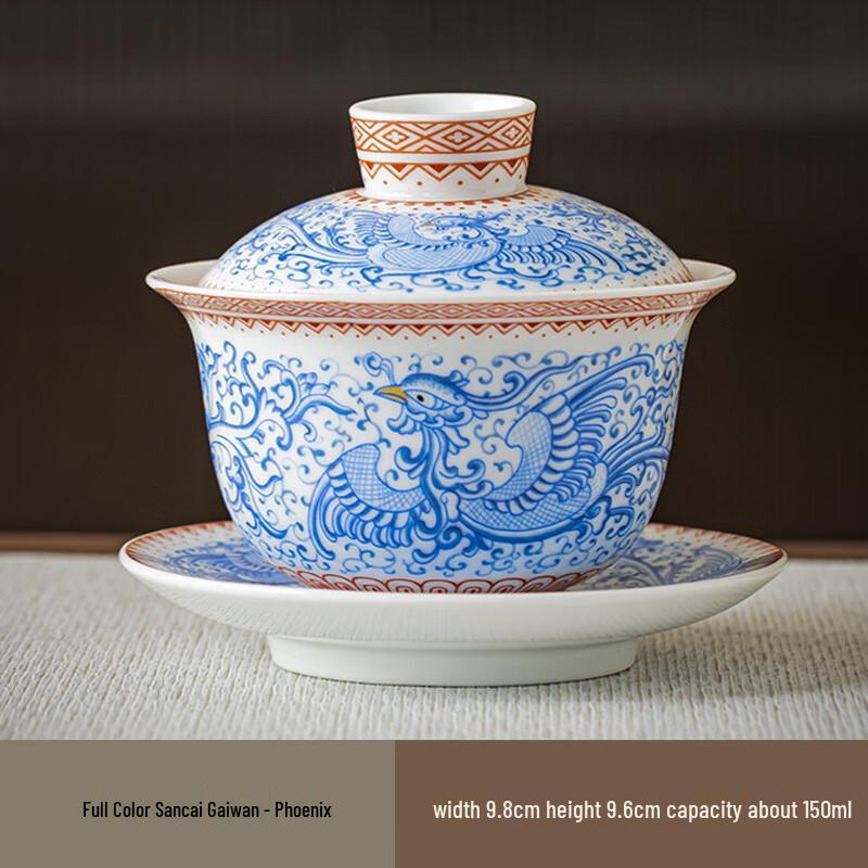 Dehua Ceramic Dragon & Phoenix Sancai Gaiwan