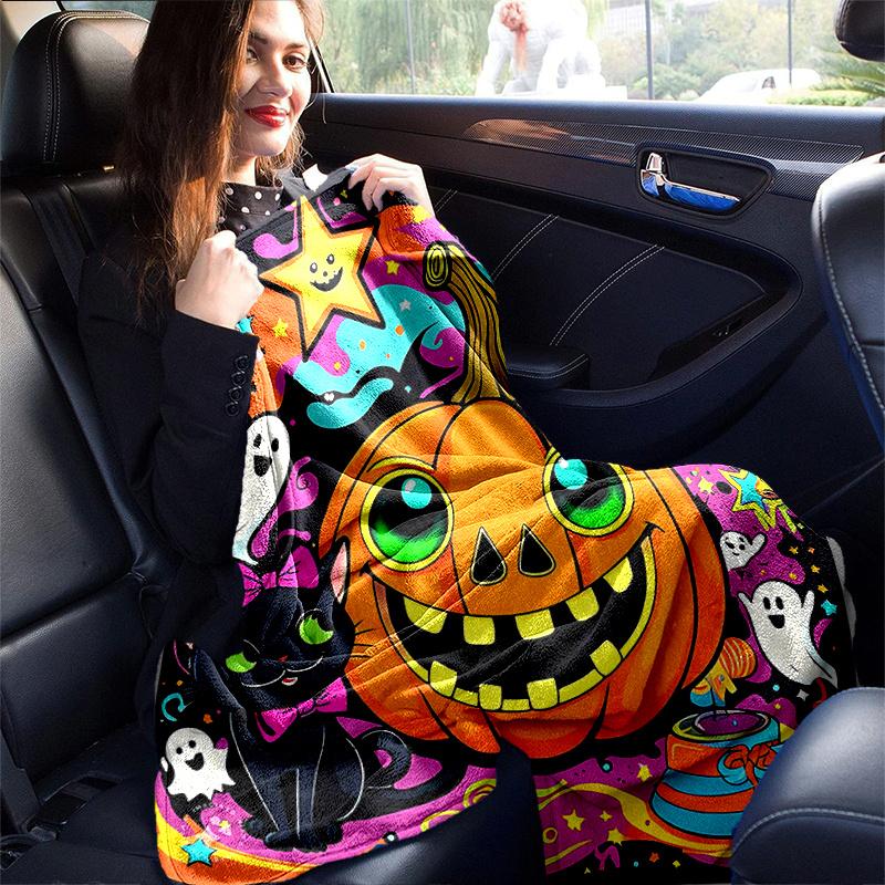 1pc Happy Pumpkin Halloween Blanket  Seasonal Universal Home Decorative Throw, Living Room, Travel, Camping, Car Blankets