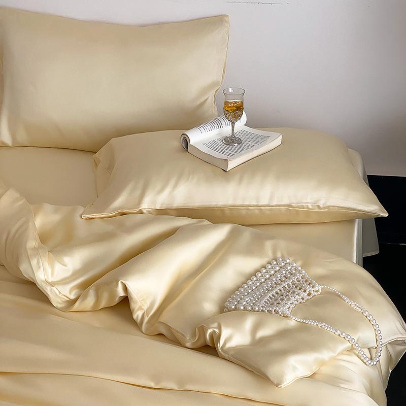 Summer Solid Color Ice Silk Four Piece Set Cool Feeling Bed Sheet Duvet Cover Three Piece Bedding Set For Dormitory Comfortable Bed Linen