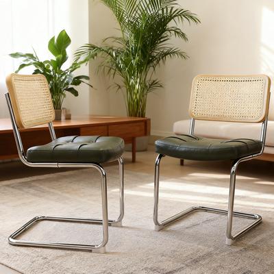 Dining Chairs Set of 2, Faux Leather Accent Chairs with Chrome Legs, Mid Century Breuer Designed Chairs, Upholstered Dining Living Room Kitchen Chairs