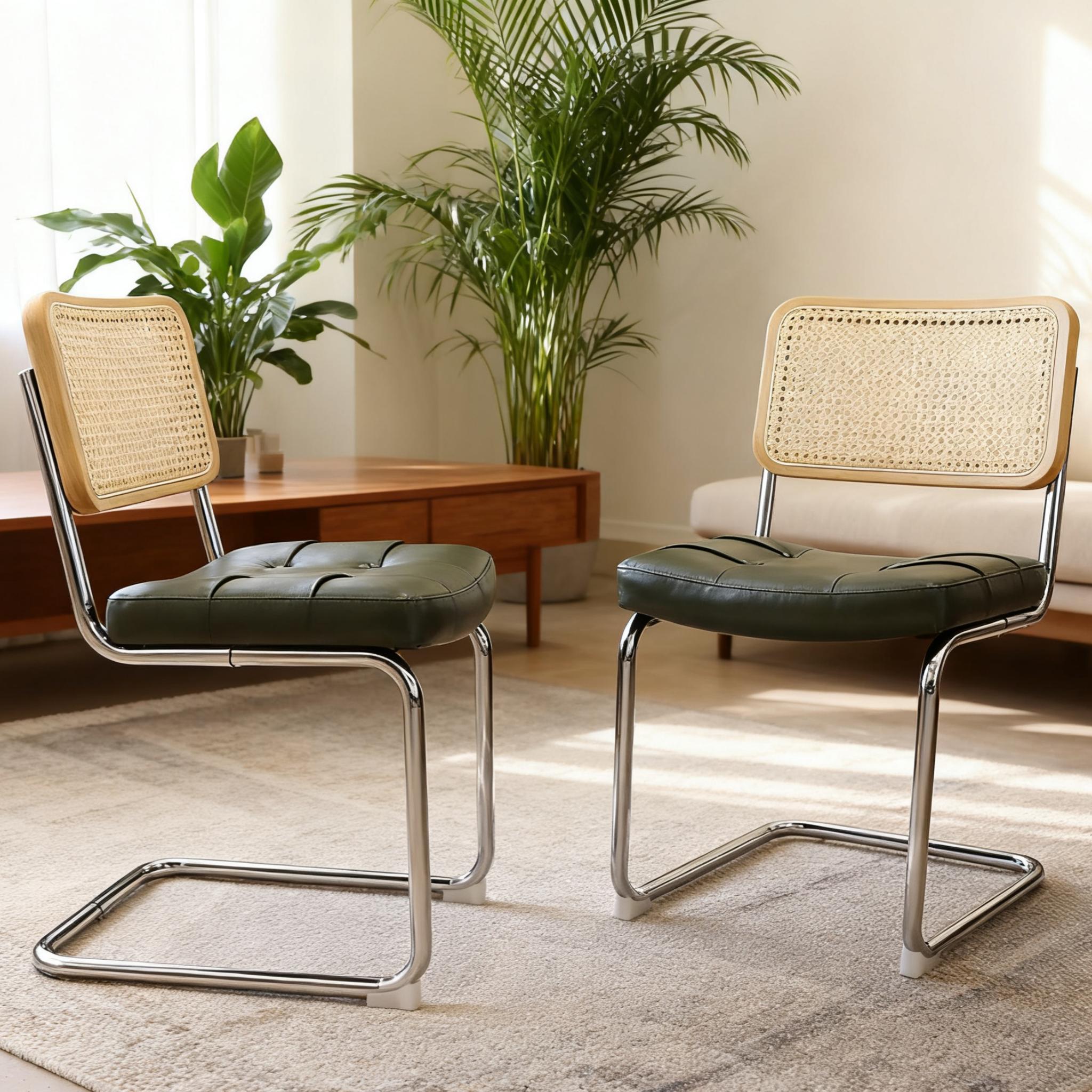 Zestaw 2 krzeseł do jadalni, krzesła akcentujące ze sztucznej skóry z chromowanymi nogami, krzesła w stylu Mid Century zaprojektowane przez Breuera, tapicerowane krzesła do jadalni, salonu, kuchni 53 x 46.4 x 84.6 cm zielony