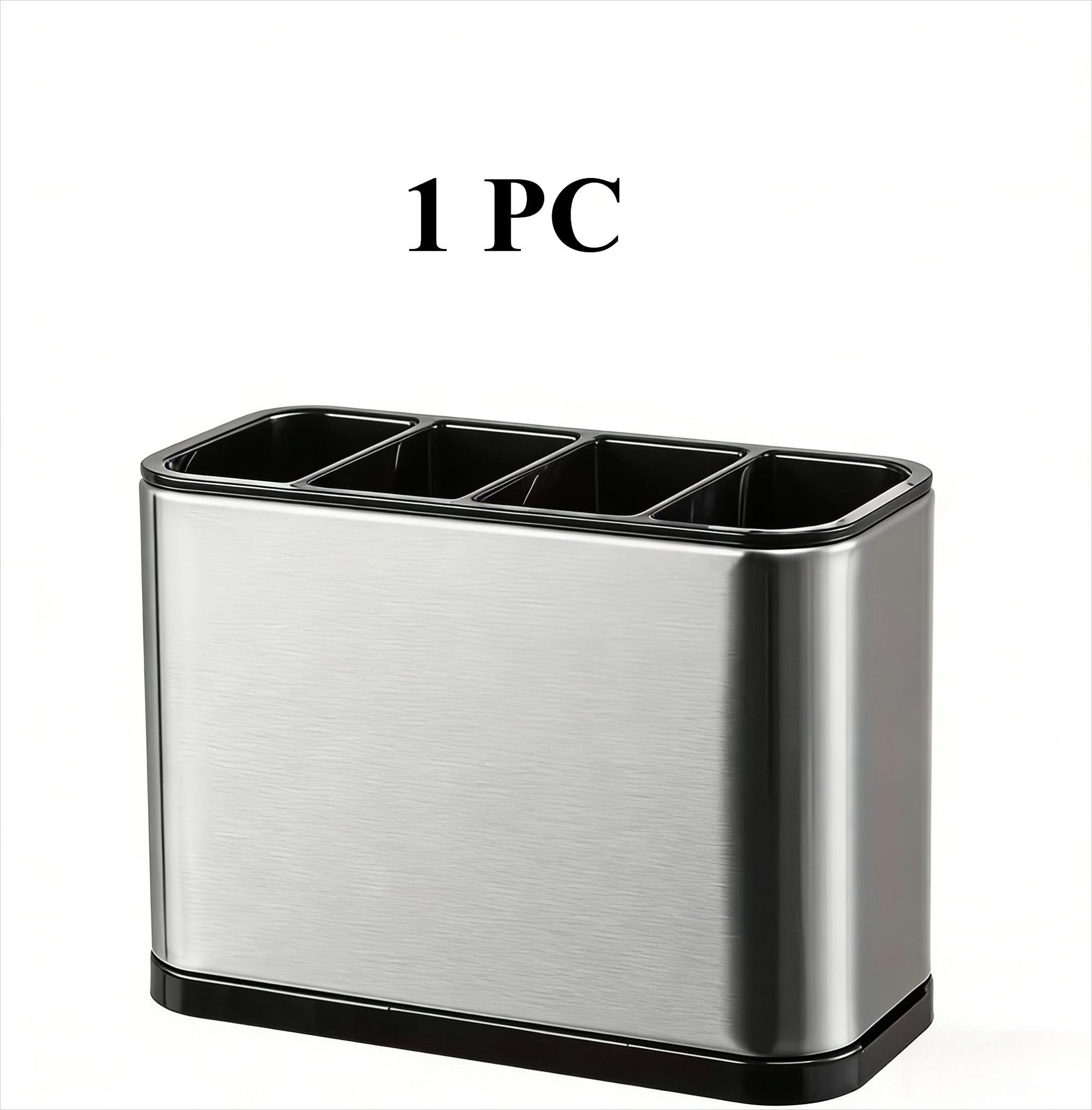 

1Pc Stainless Steel Cutlery Holder with 4 Compartments, Rustproof Organizer for Kitchen Counter, Large Capacity Utensil Storage