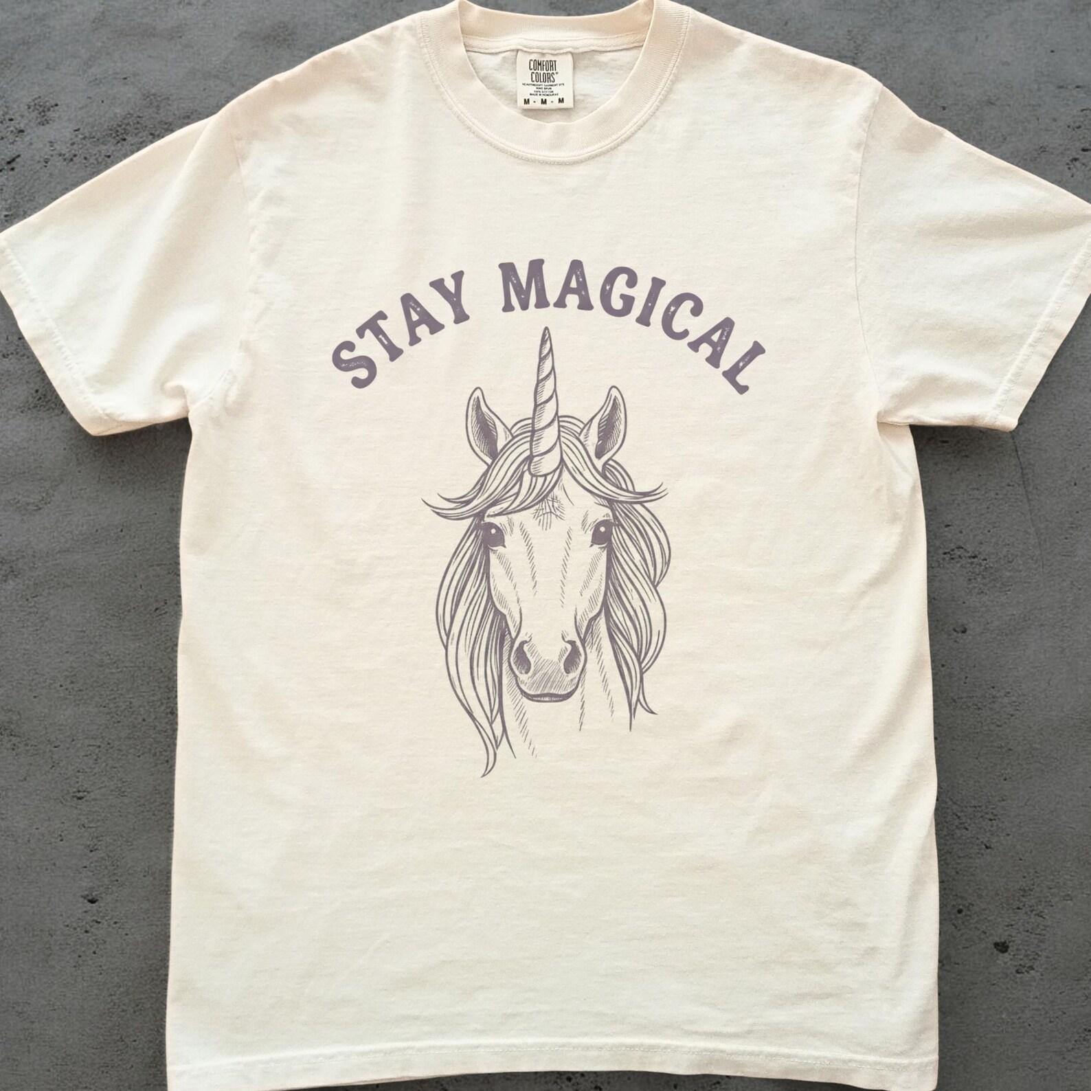 Stay Magical Unicorn Shirt, Minimal Unicorn Graphic Tee, Unisex Comfort Colors Shirt, Magical Unicorn T shirt, Fantasy Animal Tee S