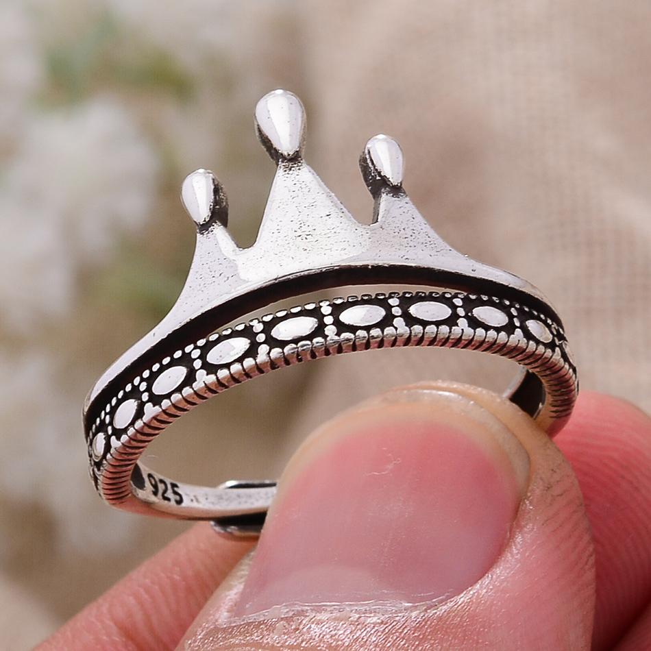 New Arrival Trendy Crown Design Thai Silver Ladies Finger Open Rings For Women Birthday Gift Never Fade