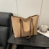 Korean Version Large Capacity Solid Color Faux Leather Tote Bag Fashion Vintage Commute Simple Shoulder Bag