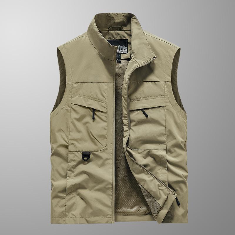 Sleeveless Vest Men's Four Seasons Middle-aged Outdoor Leisure Loose Large Size Vest European and American Sports Multi-bag Vest