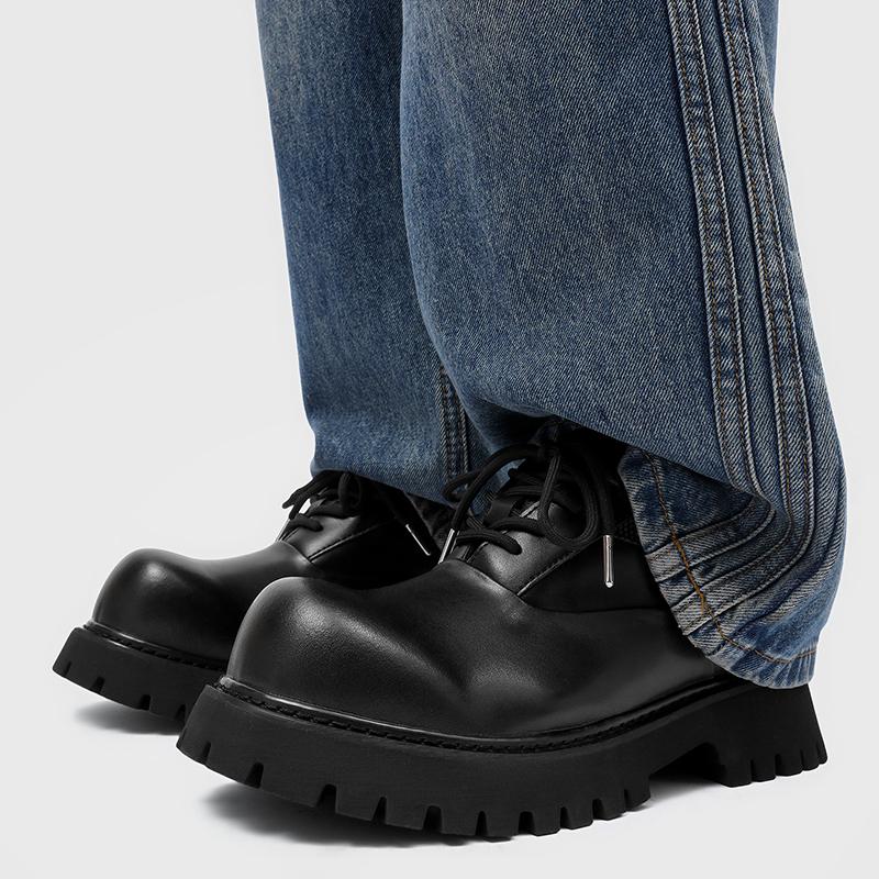 Men's Black derby leather shoes 38-46 Leisure luxury designer style Fashion party Outdoor thick soled height increasing shoes