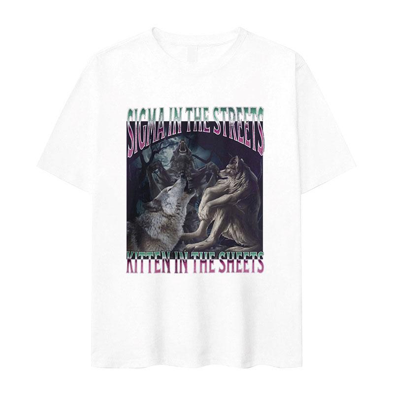 Sigma auf der Straße Kätzchen im Bett Lustiges Werwolf Meme T-Shirt Mann Cringe Werwolf Reißend Gothic Streetwear T-Shirt Männlich