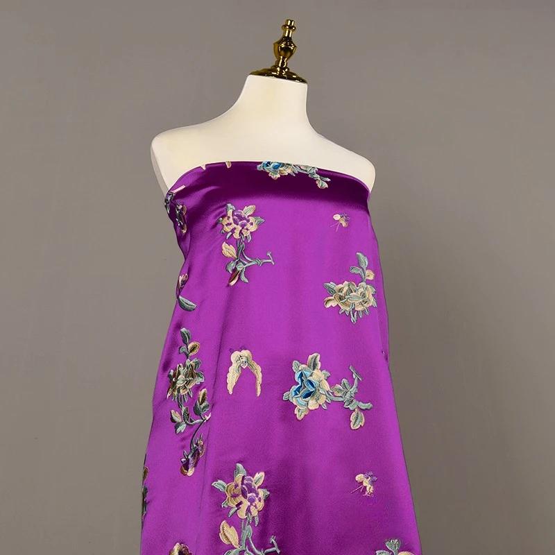 Embroidery Acetic Acid Silk Fabric Jacquard Cheongsam Dress Clothing Designer Wholesale Cloth Diy Sewina By Half Meters Material